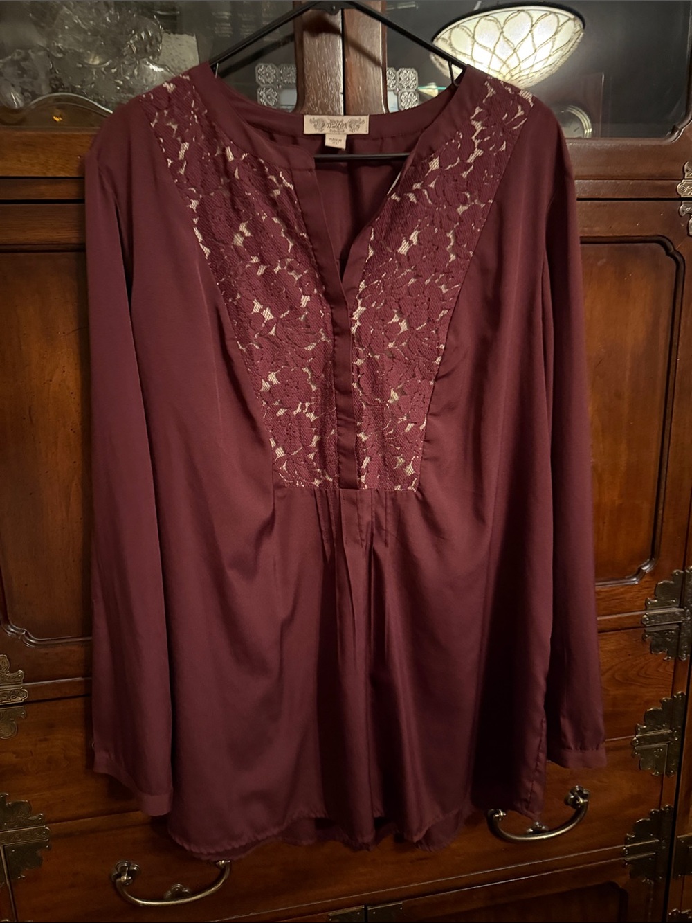 Vintage America Lace-Trim Tunic Top - Burgundy Plum